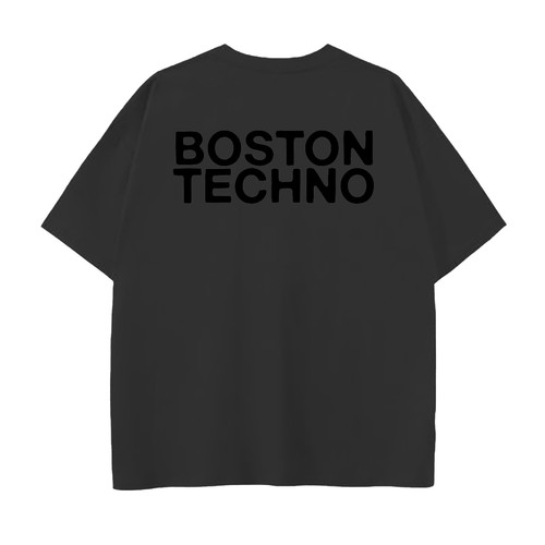 Boston Techno Black Print Drop Shoulder Cotton T-Shirt